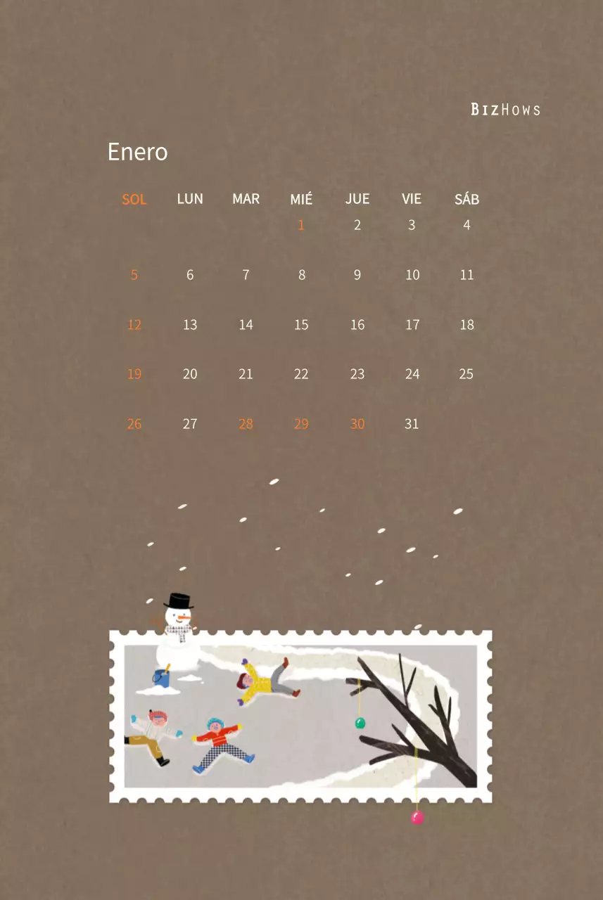 Calendario de Año Nuevo con cálidas ilustraciones
