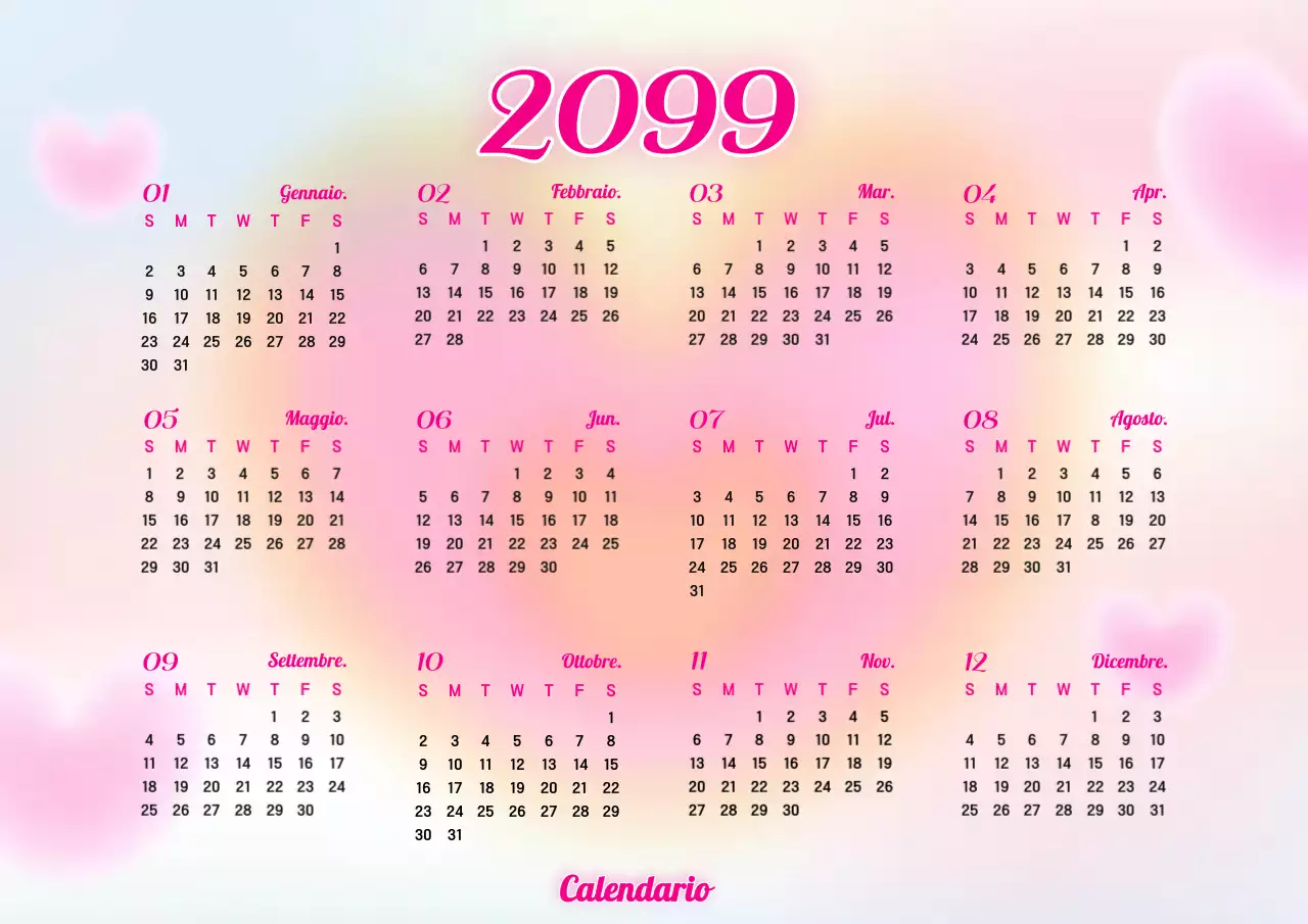 Calendario rosa adorabile piano annuale