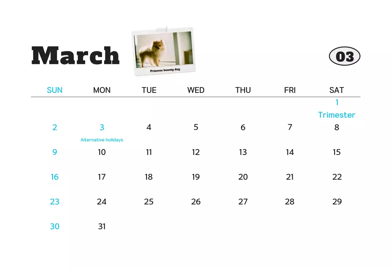 Kalender foto hewan peliharaan putih bersih