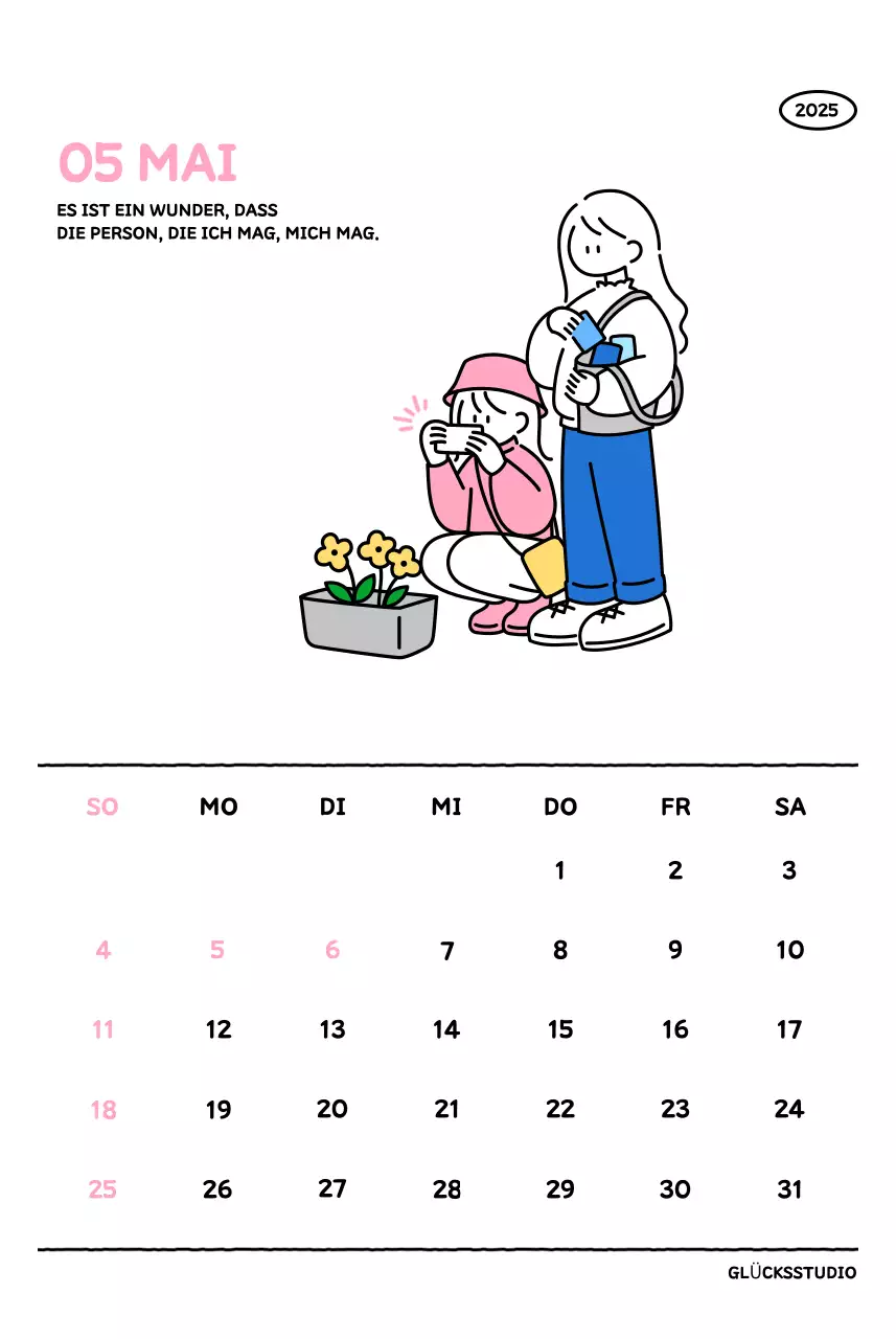 Illustrierter Kalender mit schönem Linienstil