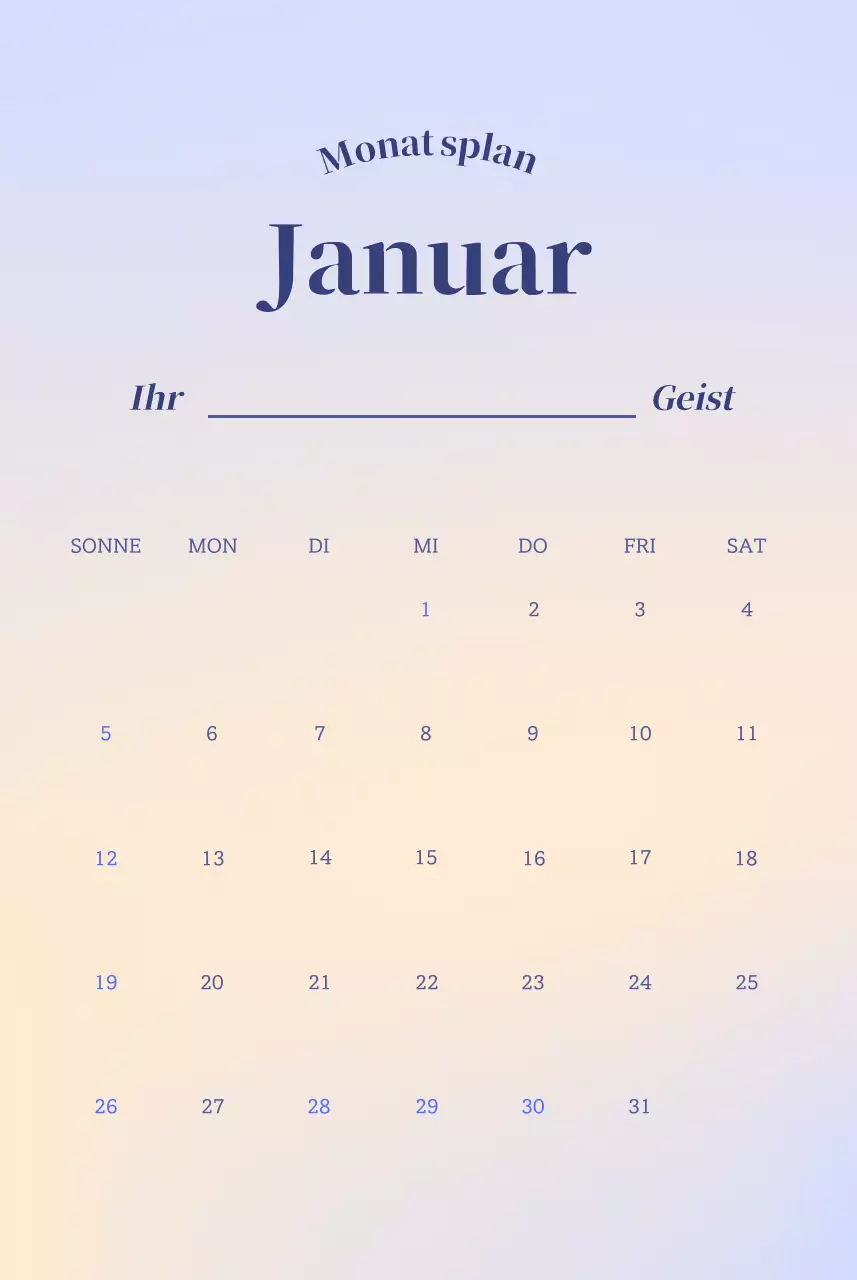 Minimalistischer Kalender mit Farbverlauf
