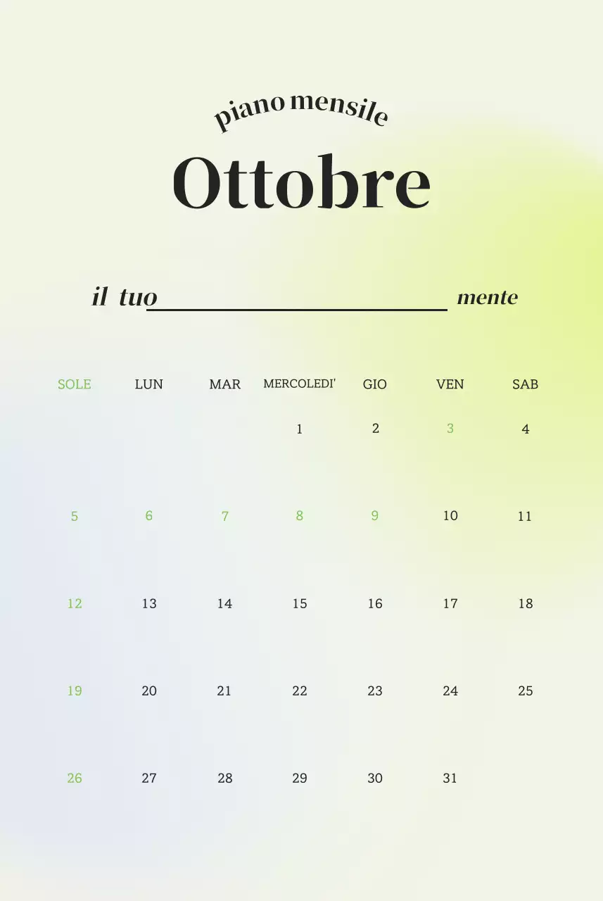 Scrittura del calendario minimalista a gradi