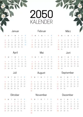 Einfacher botanischer Kalender in Grün und Weiß