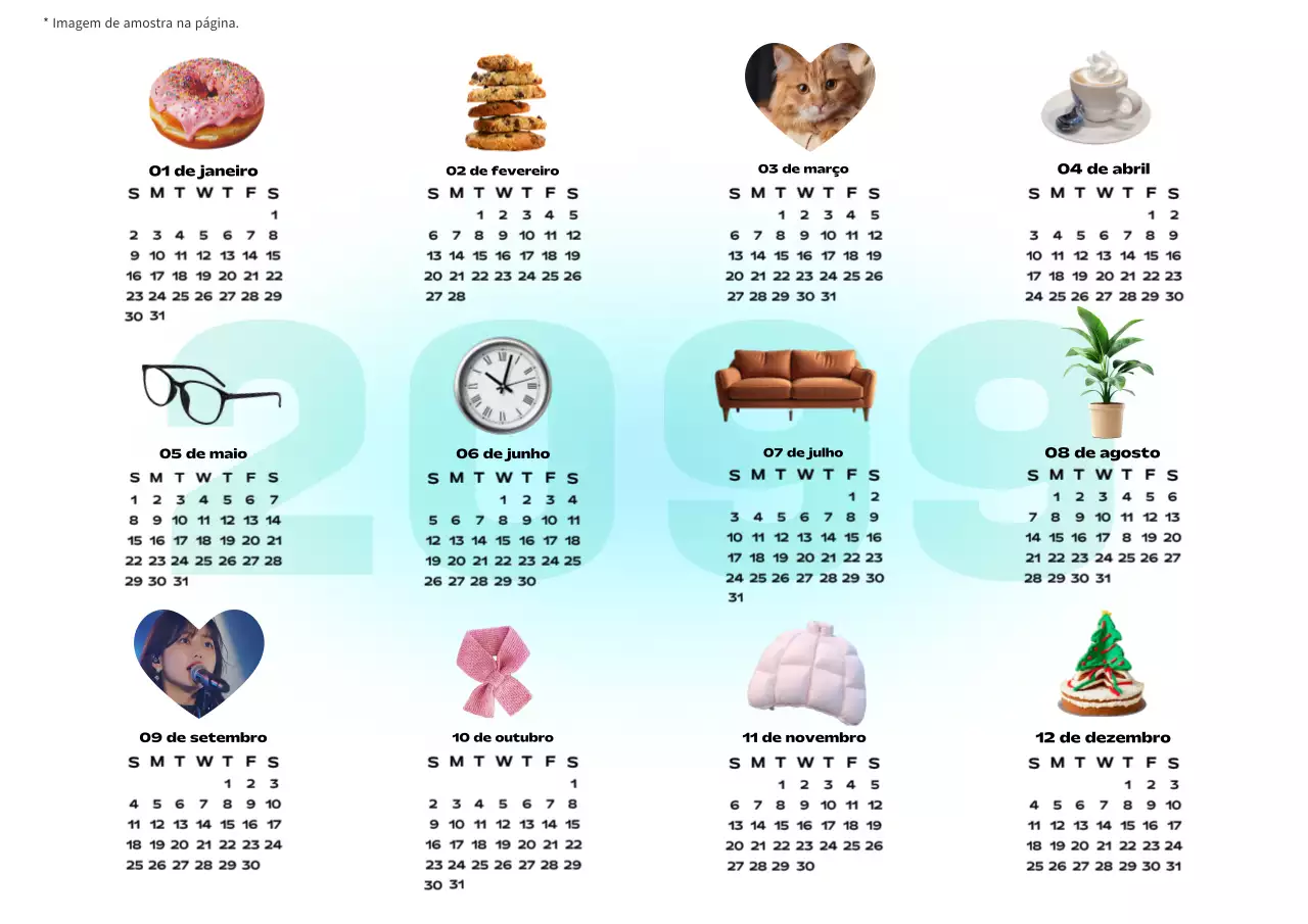 Calendário de 1 ano Mint Simple Photo