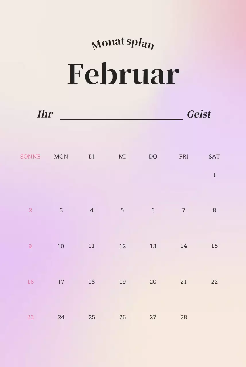 Minimalistischer Kalender mit Farbverlauf
