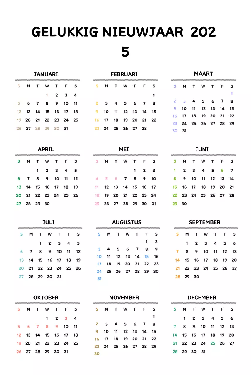 Geïllustreerde kalender met een mooie lijnstijl