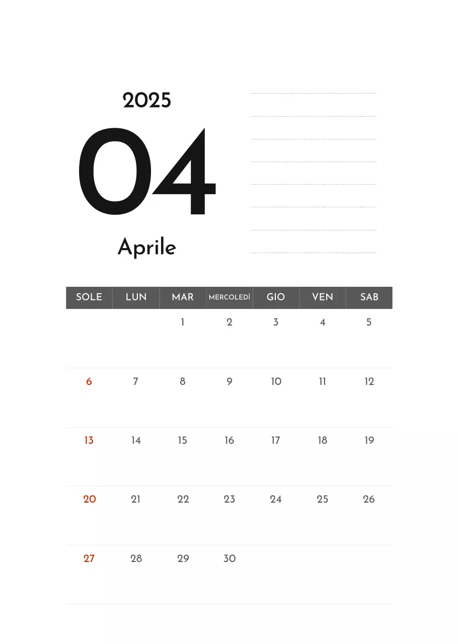 Calendario aziendale semplice grigio