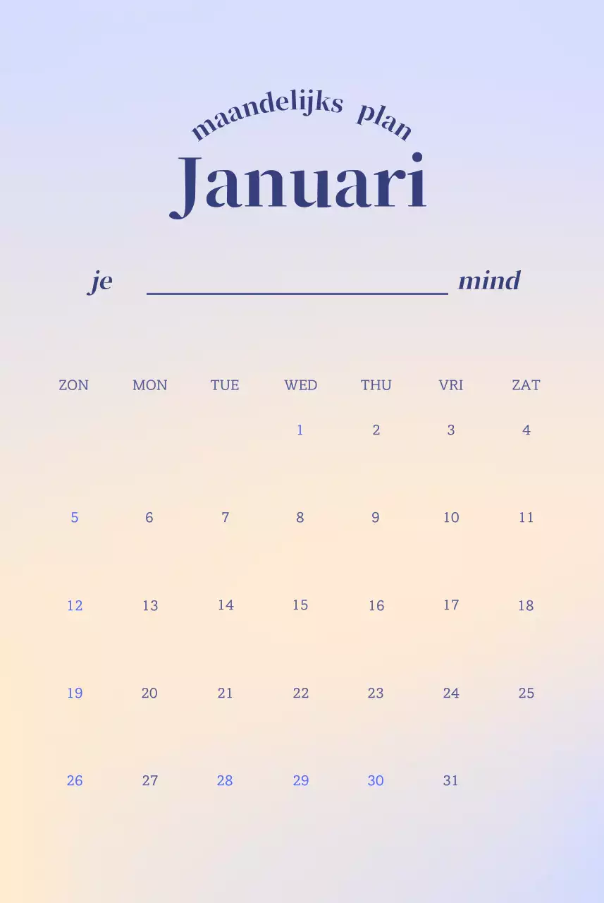Minimalistische kalender met kleurverloop