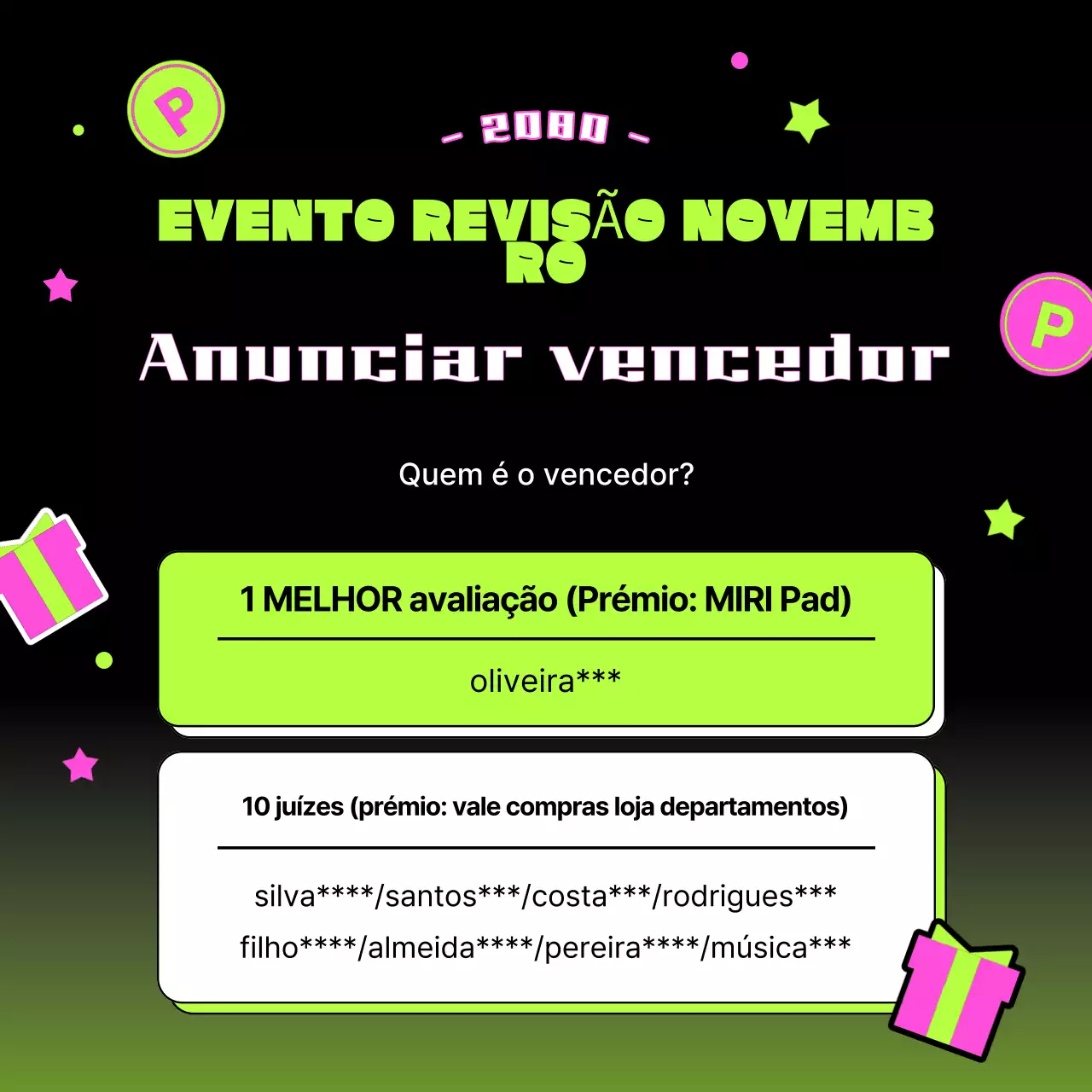 Promova o seu evento de revisão em chartreuse