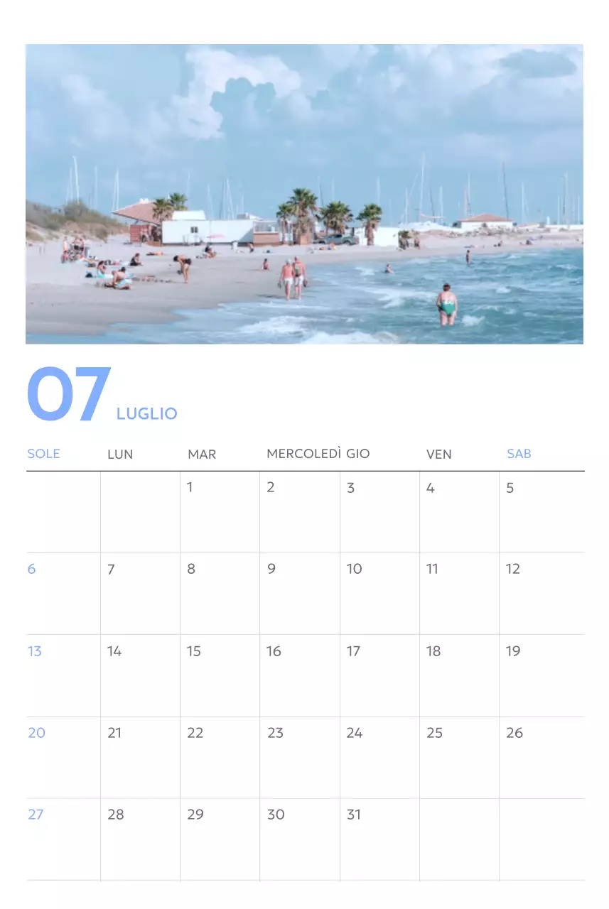 Calendario con foto tracciatore di obiettivi con un tocco di blu