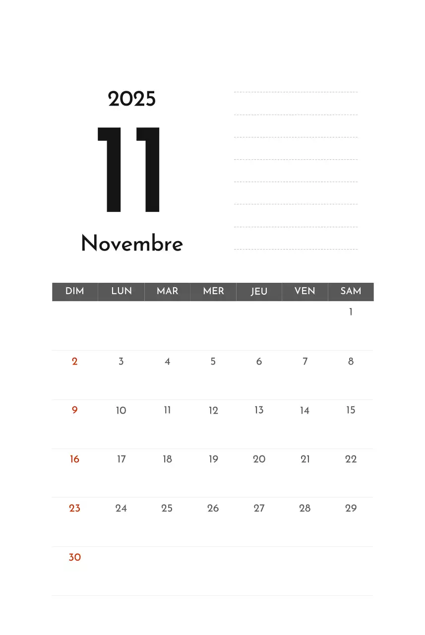 Calendrier d'entreprise simple et gris