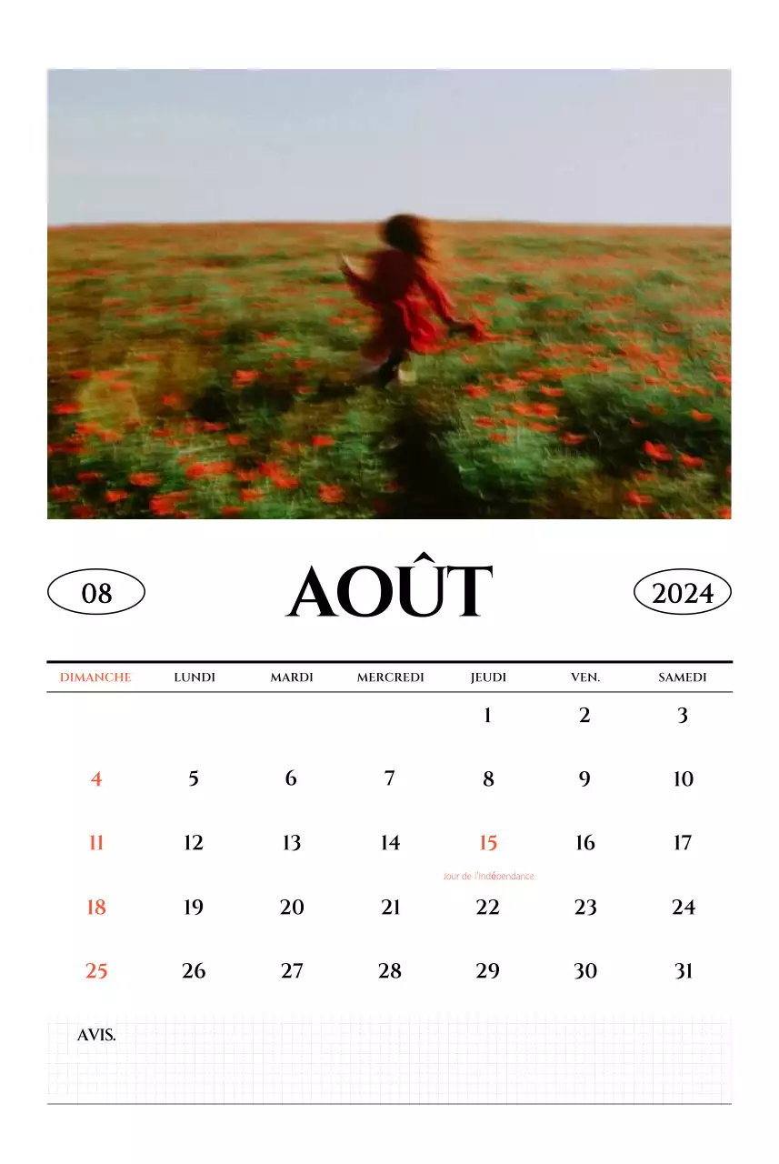 Calendrier mural de style simple avec un concept de photographie de voyage émotionnelle en noir et blanc