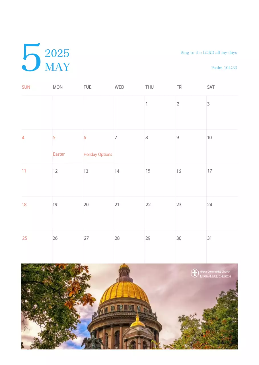 Kalender gereja berkonsep modern berwarna biru