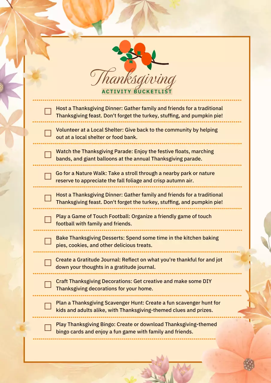 orange traditional Thanksgiving planner