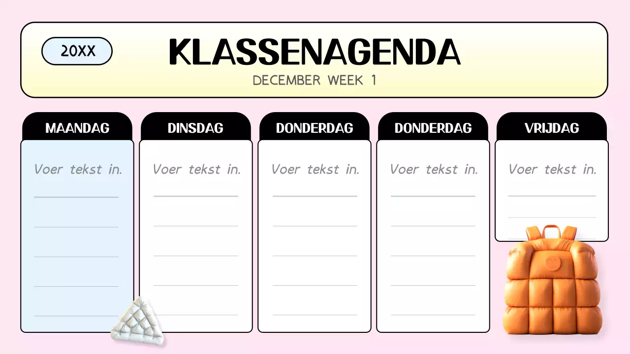 roze trendy klassenagenda planner