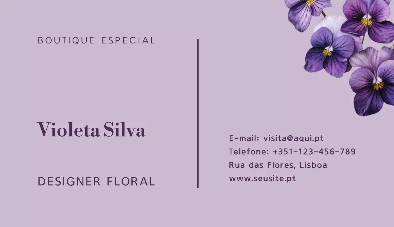 cartão de visita floral elegante roxo