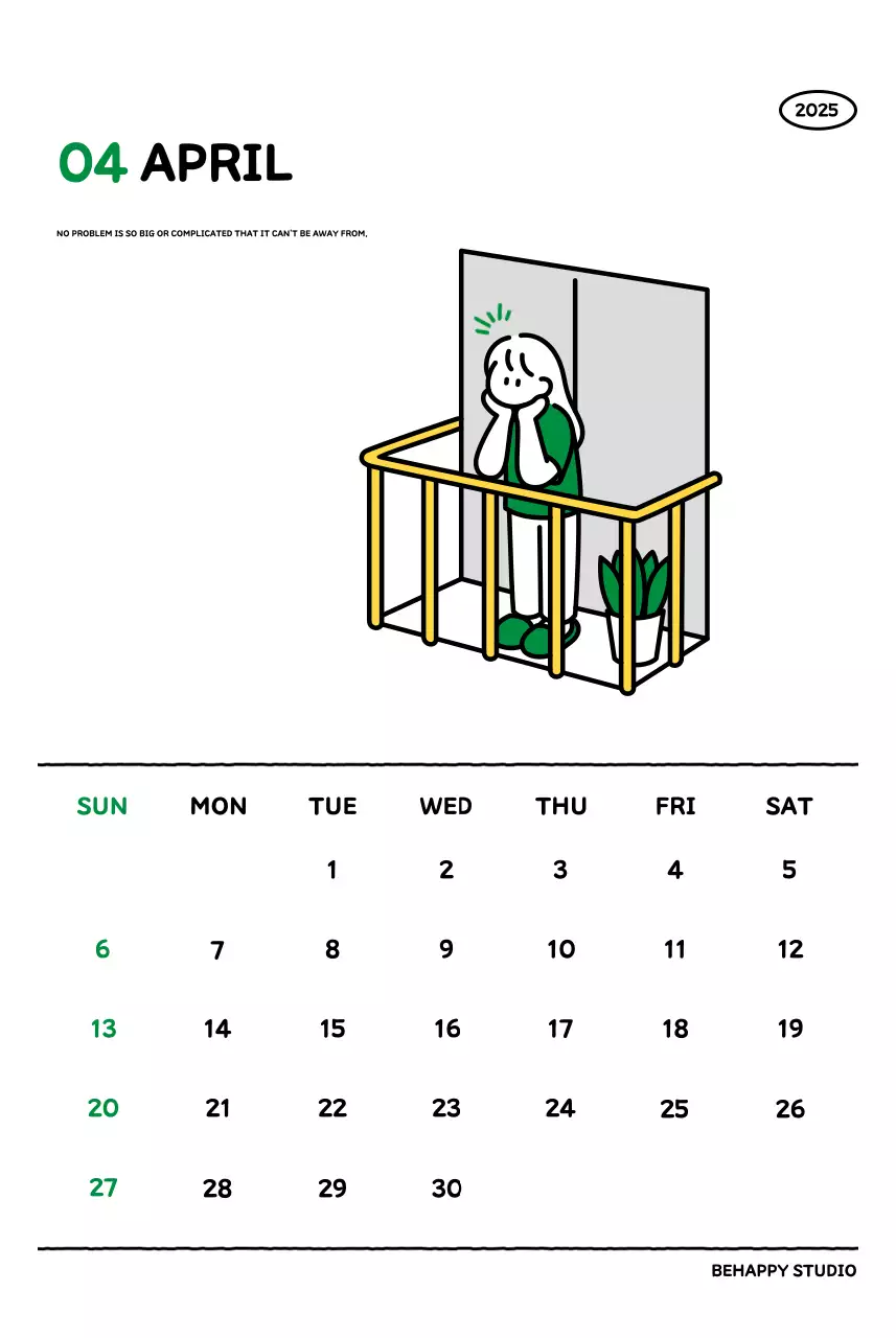 Kalender bergambar dengan gaya garis yang cantik