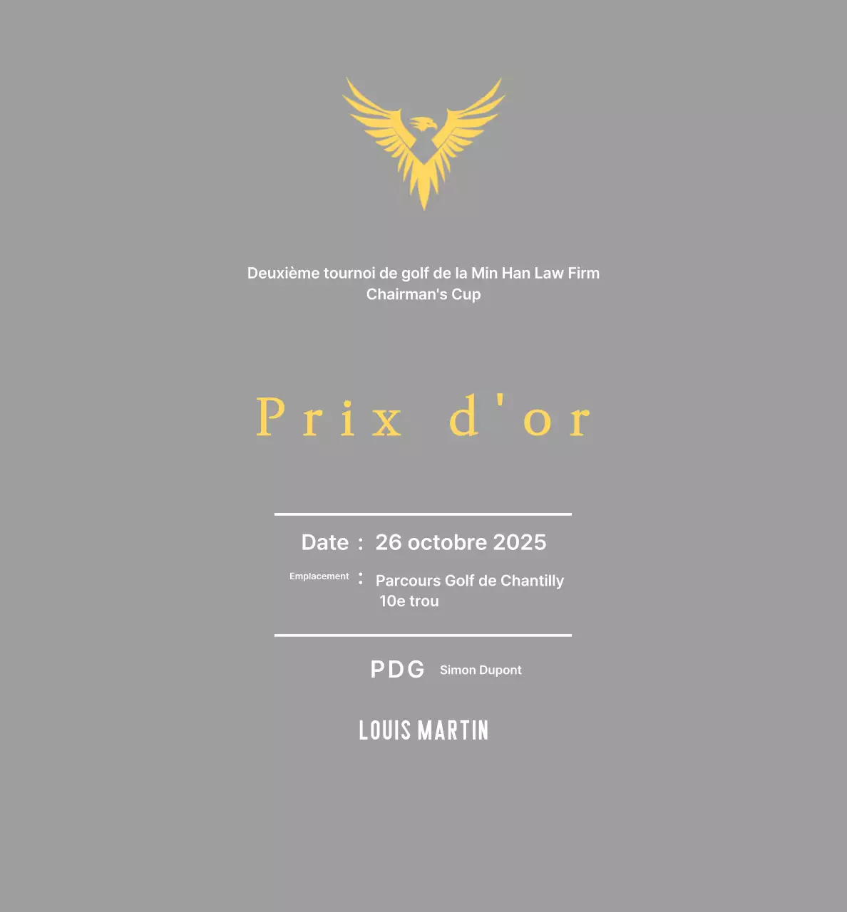 Plaque de tournoi de golf avec aigle