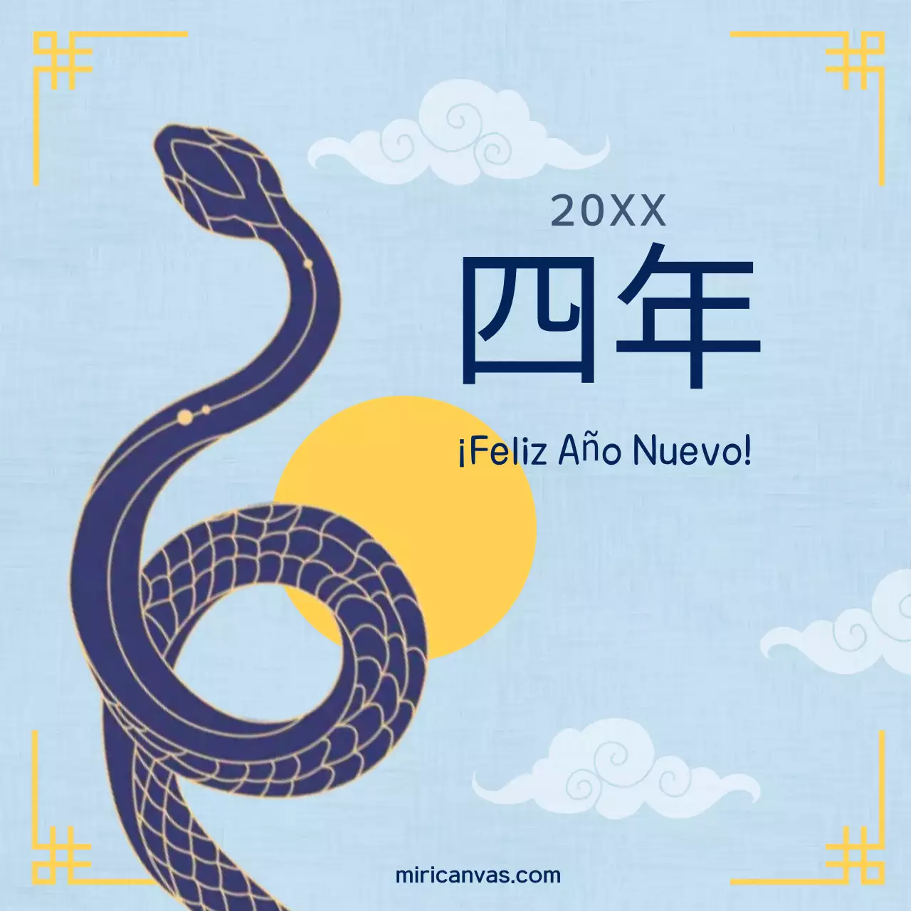 Felicitación tradicional de Año Nuevo en azul claro