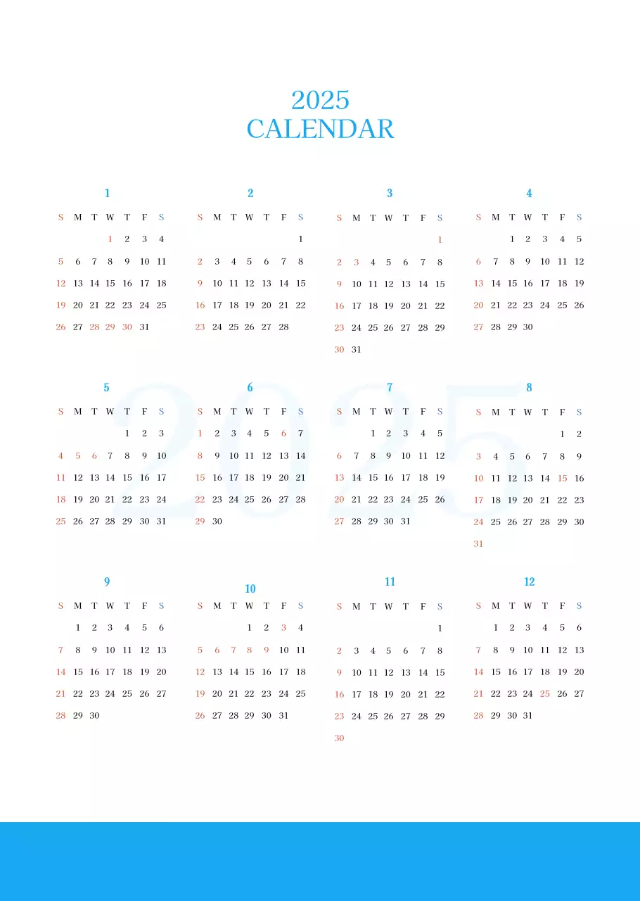 파란색 모던한 컨셉의 교회 달력