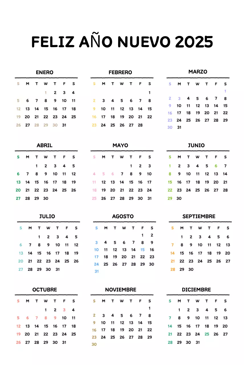 Calendario ilustrado con un bonito estilo de líneas