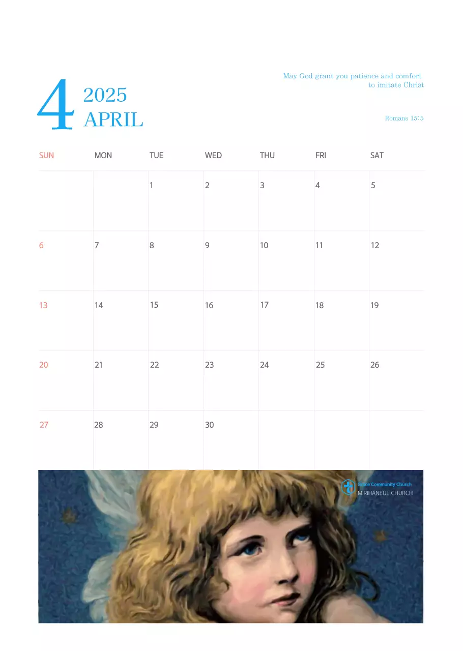 Kalender gereja berkonsep modern berwarna biru