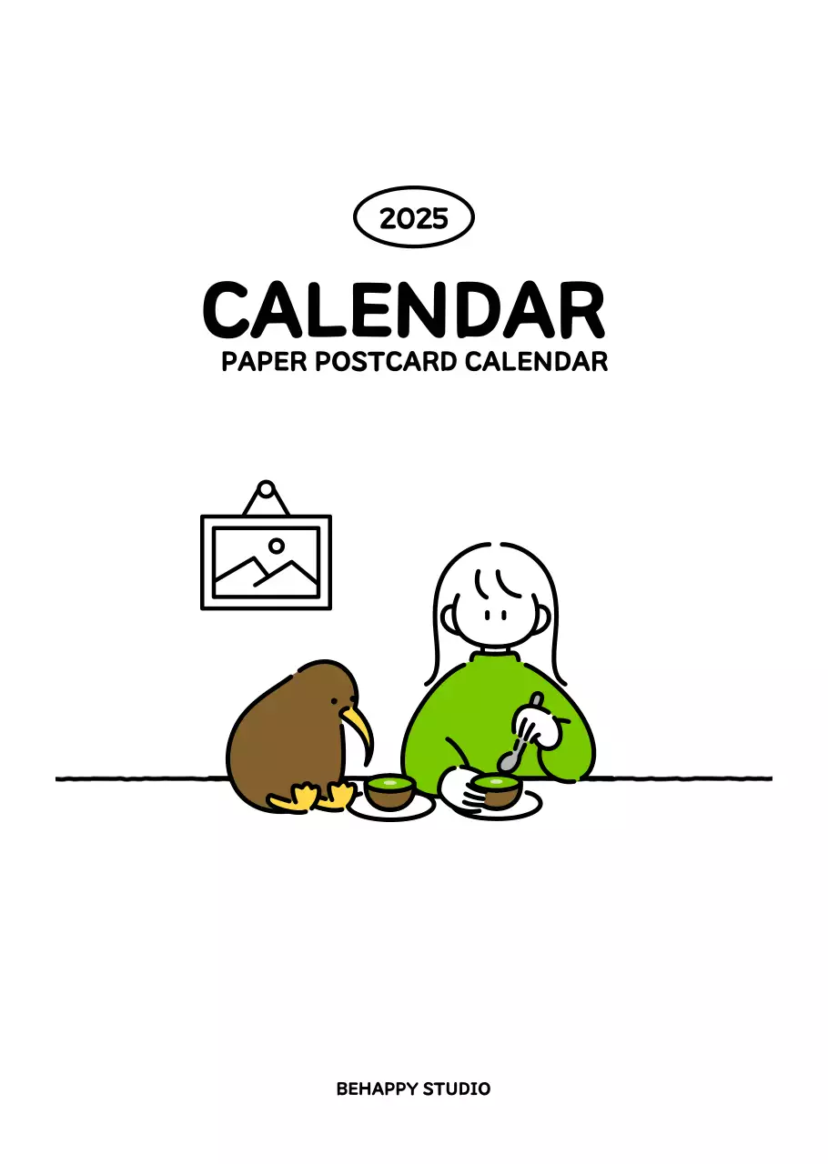 Kalender bergambar dengan gaya garis yang cantik