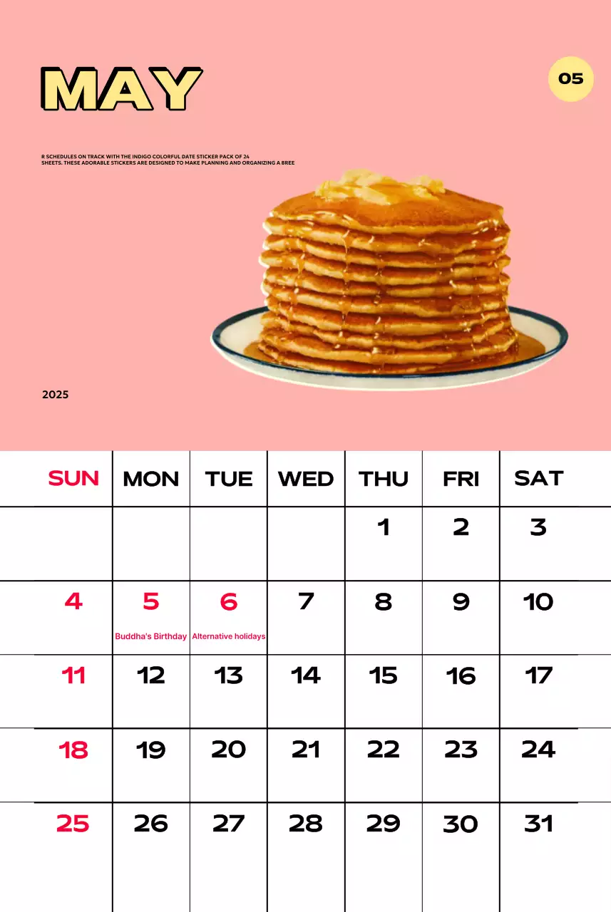 Kalender penuh warna dengan berbagai ilustrasi retro