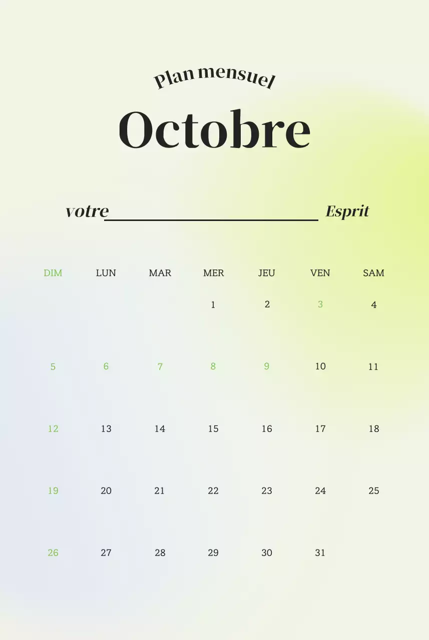 Calendrier minimaliste dégradé