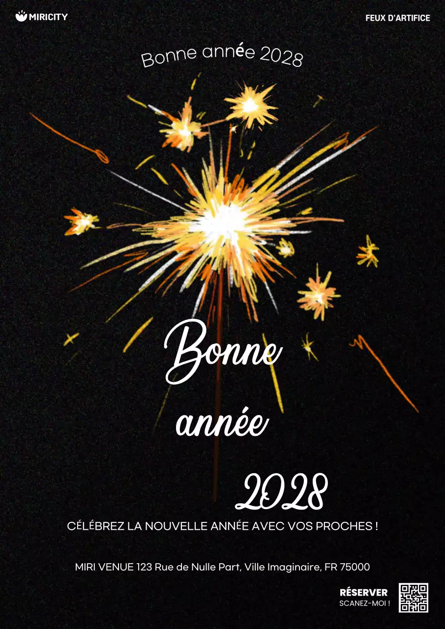 invitation festive noire pour le nouvel an