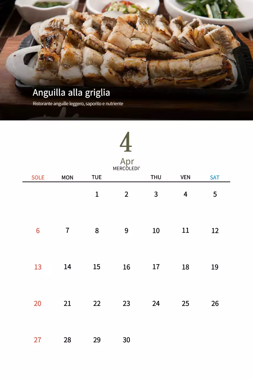Calendario del ristorante coreano tradizionale in beige