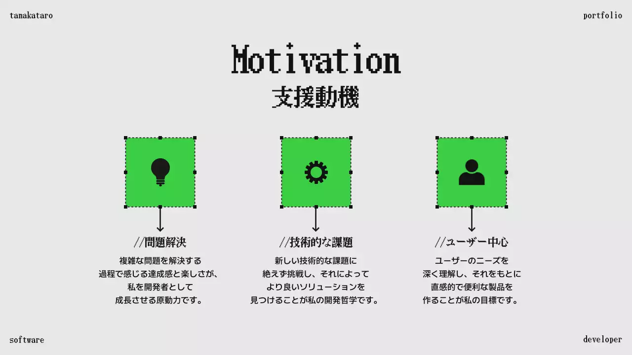 黒 クール ソフトウェア ポートフォリオ プレゼンテーション