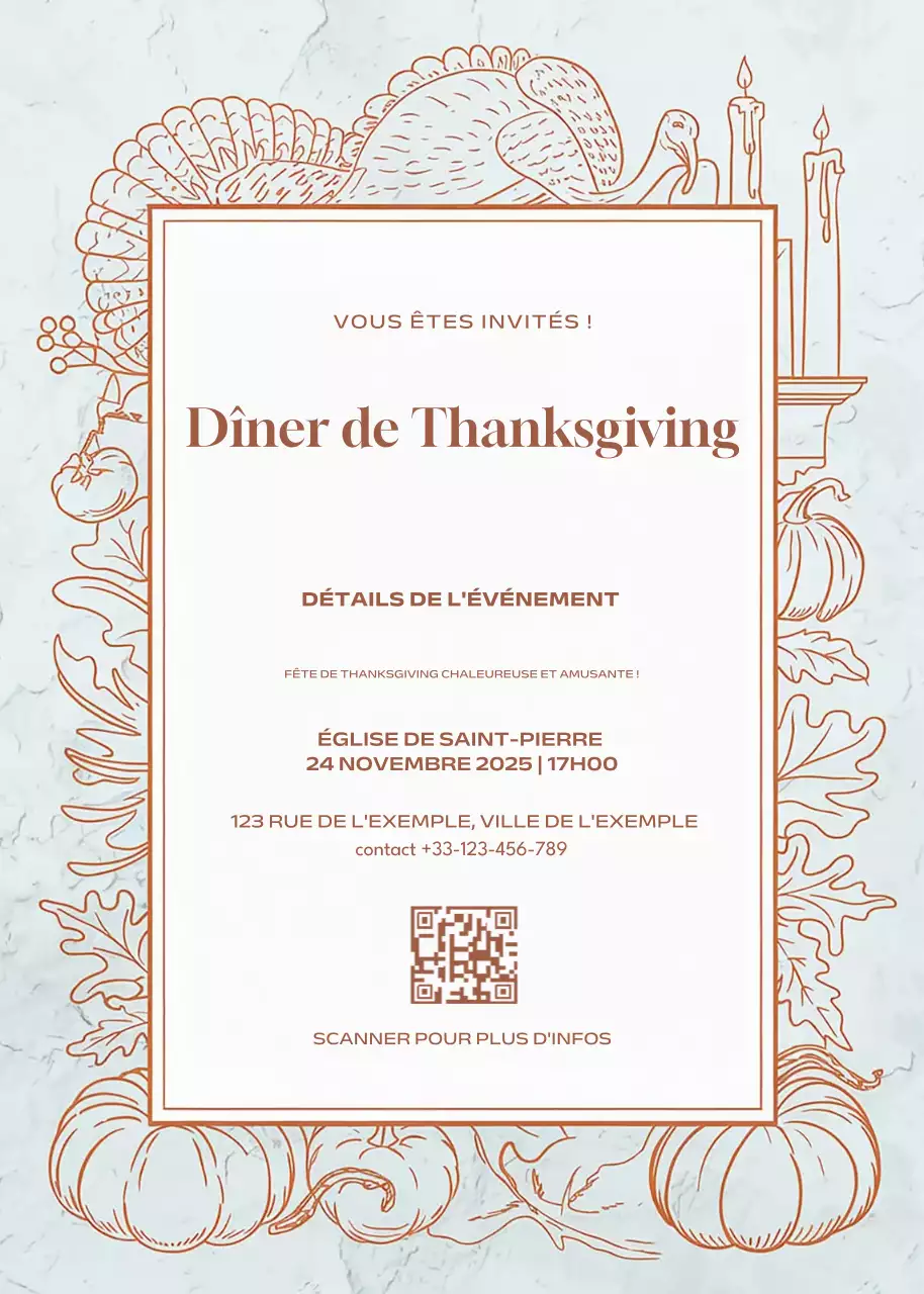 invitation traditionnelle beige pour Thanksgiving