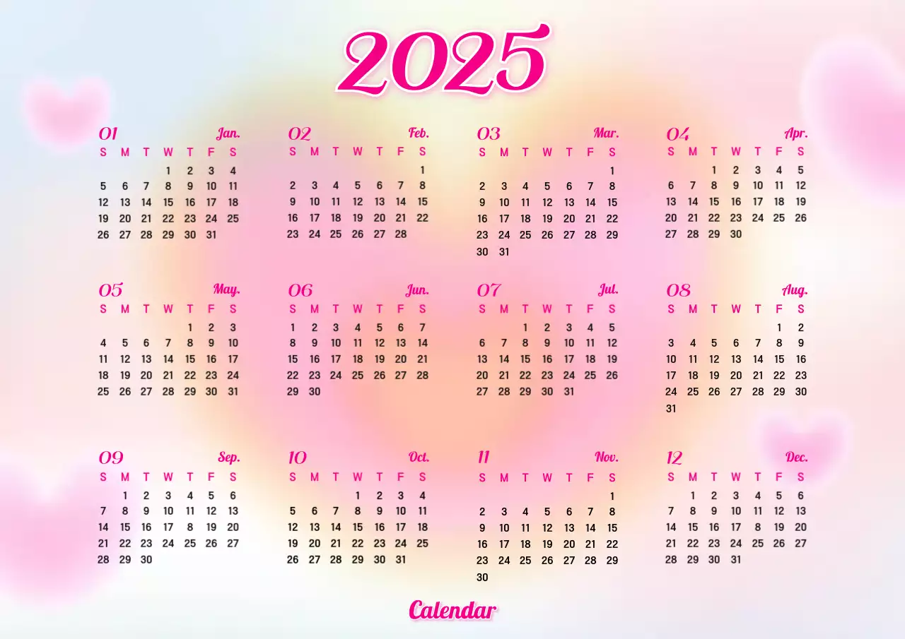 핑크 아기자기한 달력 연간 계획