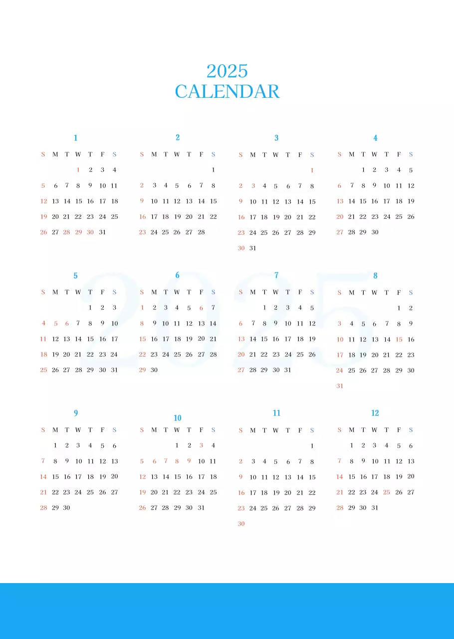 Kalender gereja berkonsep modern berwarna biru