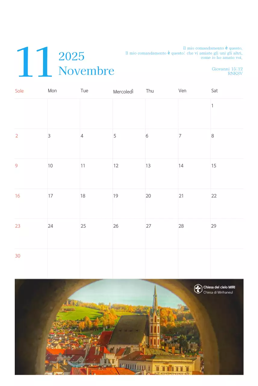 Calendario ecclesiastico blu di concezione moderna