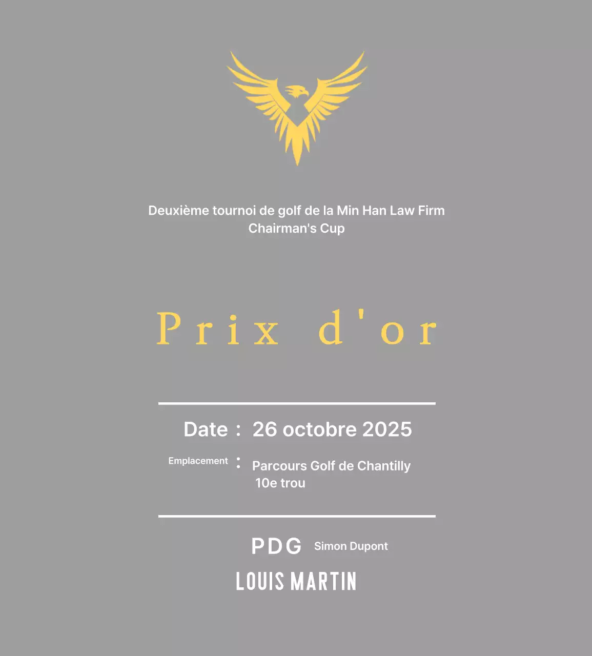 Plaque de tournoi de golf avec aigle