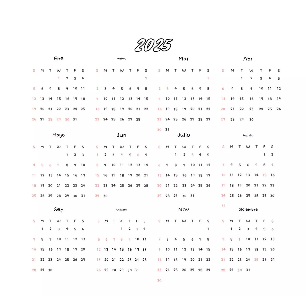 Calendario de Año Nuevo acogedor y blanco