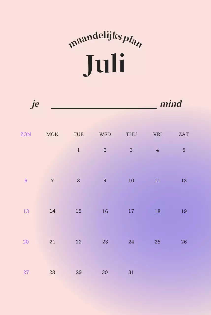 Minimalistische kalender met kleurverloop