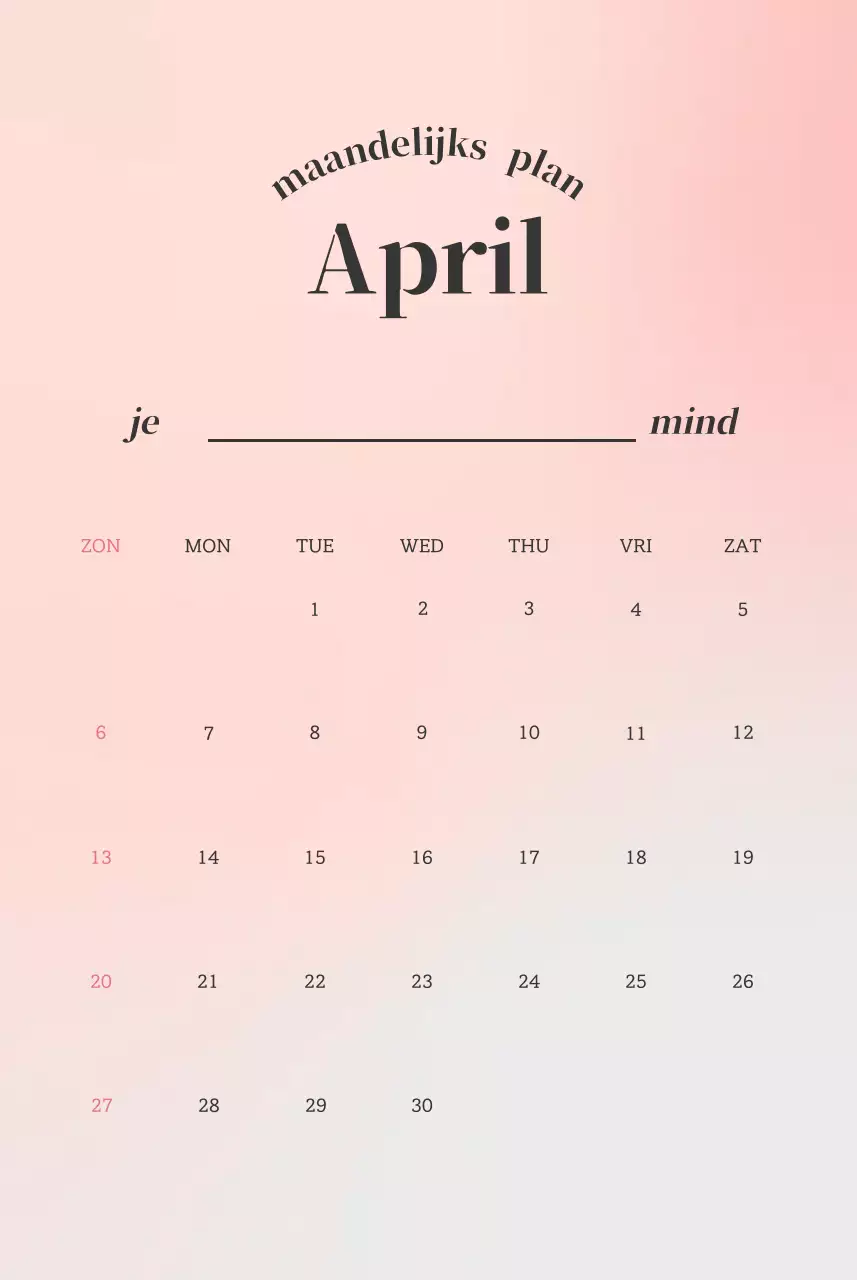 Minimalistische kalender met kleurverloop