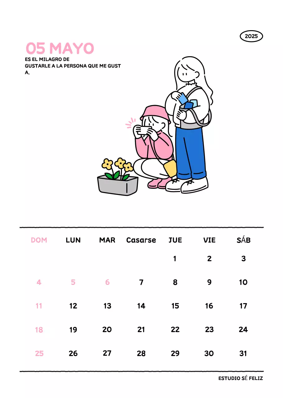 Calendario ilustrado con un bonito estilo de líneas