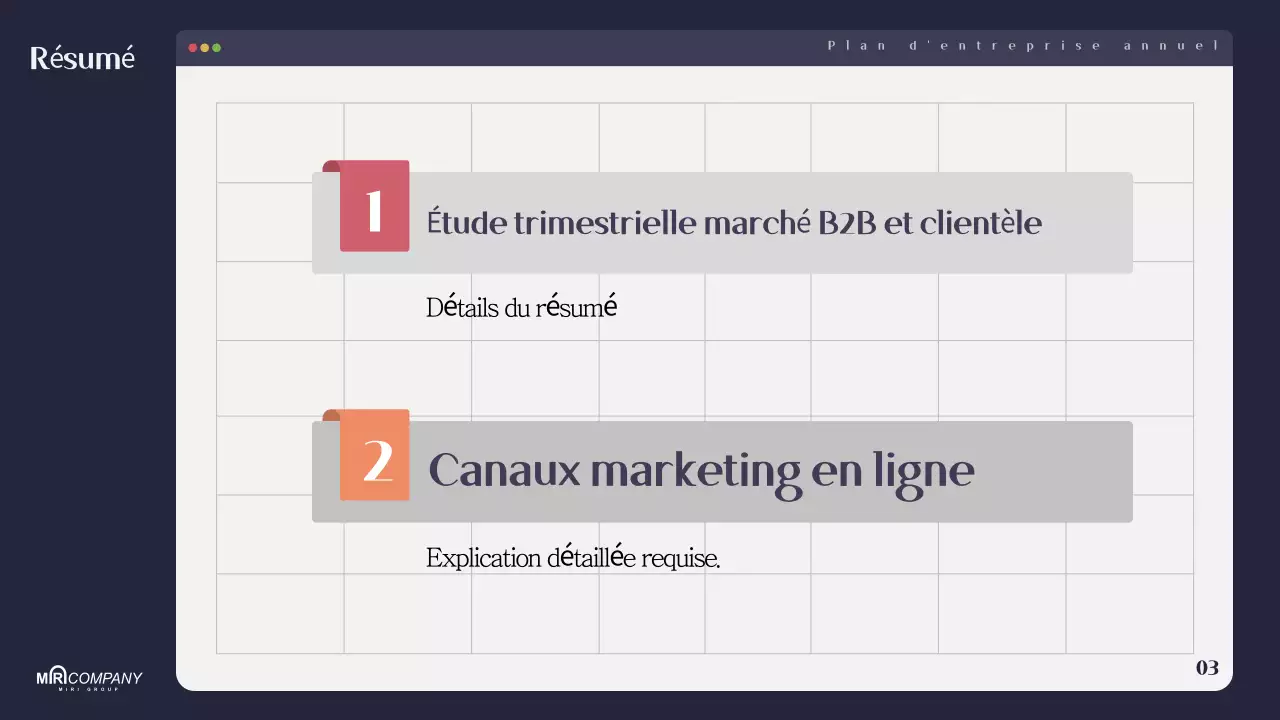 Planification d'un plan d'affaires moderne bleu marine