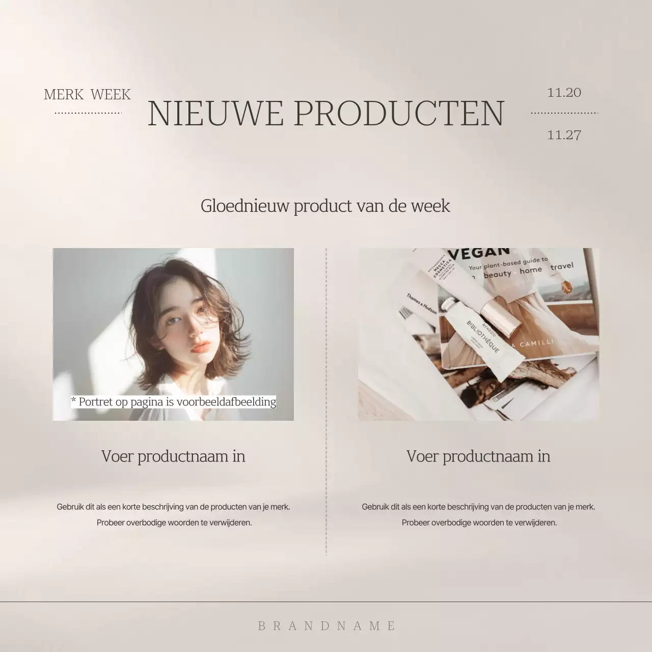 Eenvoudige merkmarketingadvertentie in beige