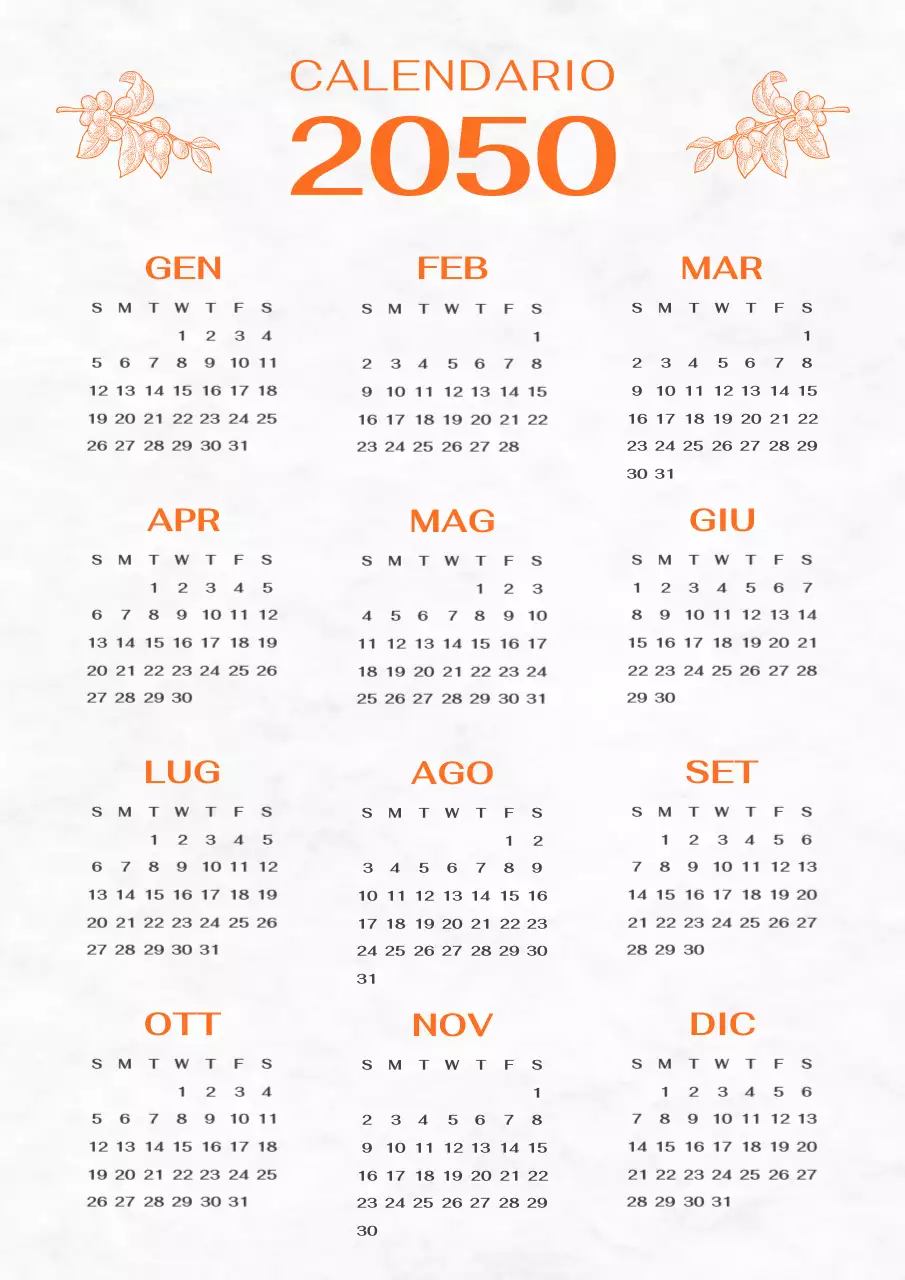 Calendario eventi vintage in arancione e grigio