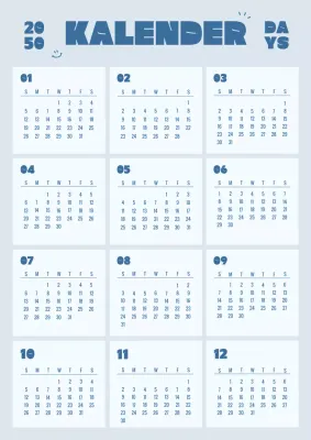 Einfacher quadratischer Kalender in Blau und Hellblau