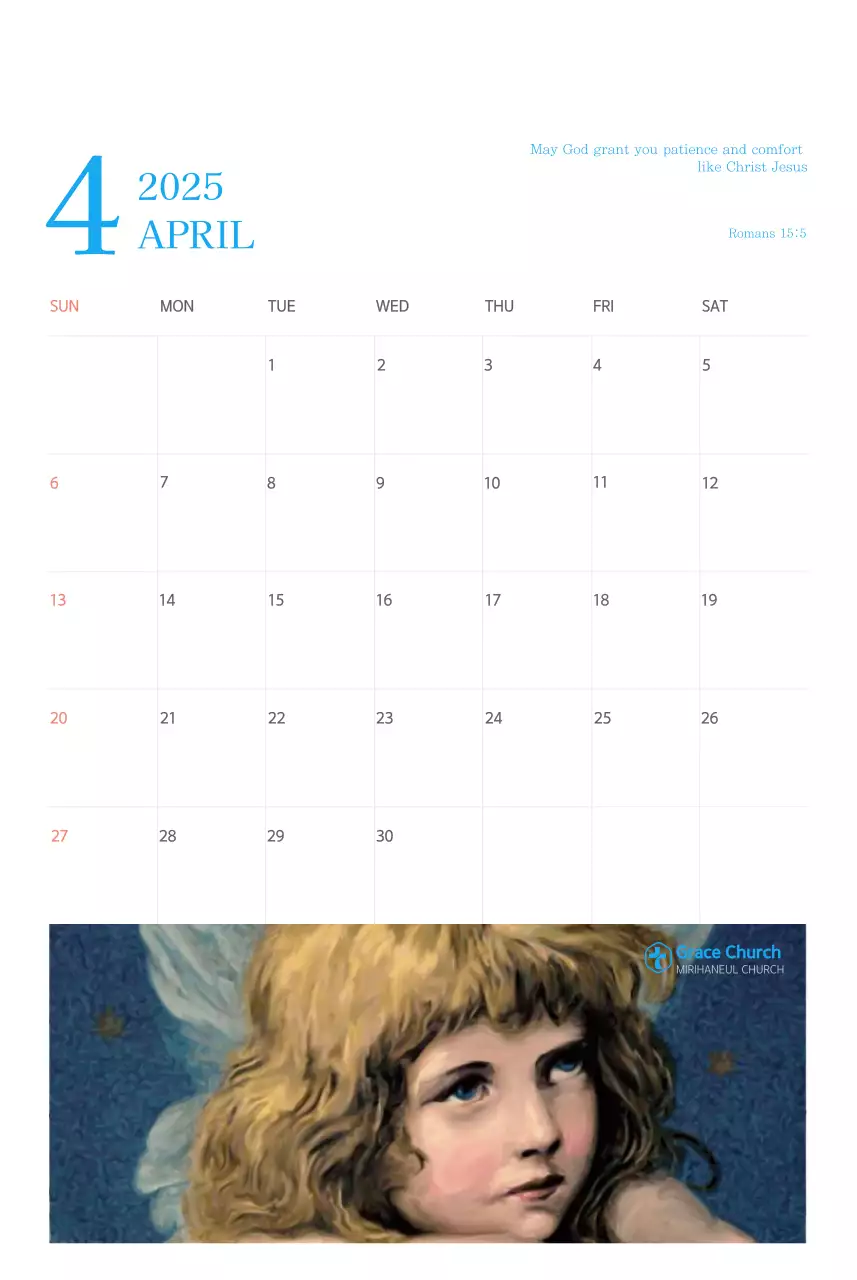 Kalender gereja berkonsep modern berwarna biru