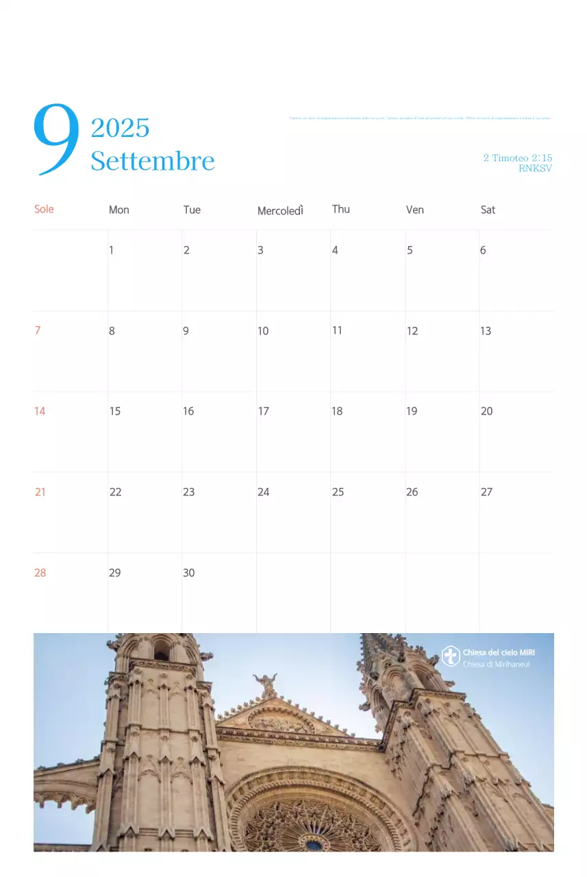 Calendario ecclesiastico blu di concezione moderna