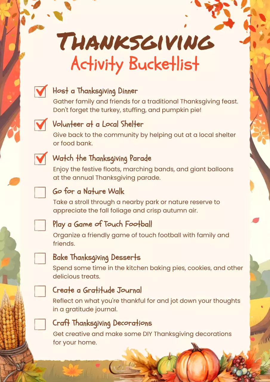 Orange Rustic Thanksgiving Checklist Poster