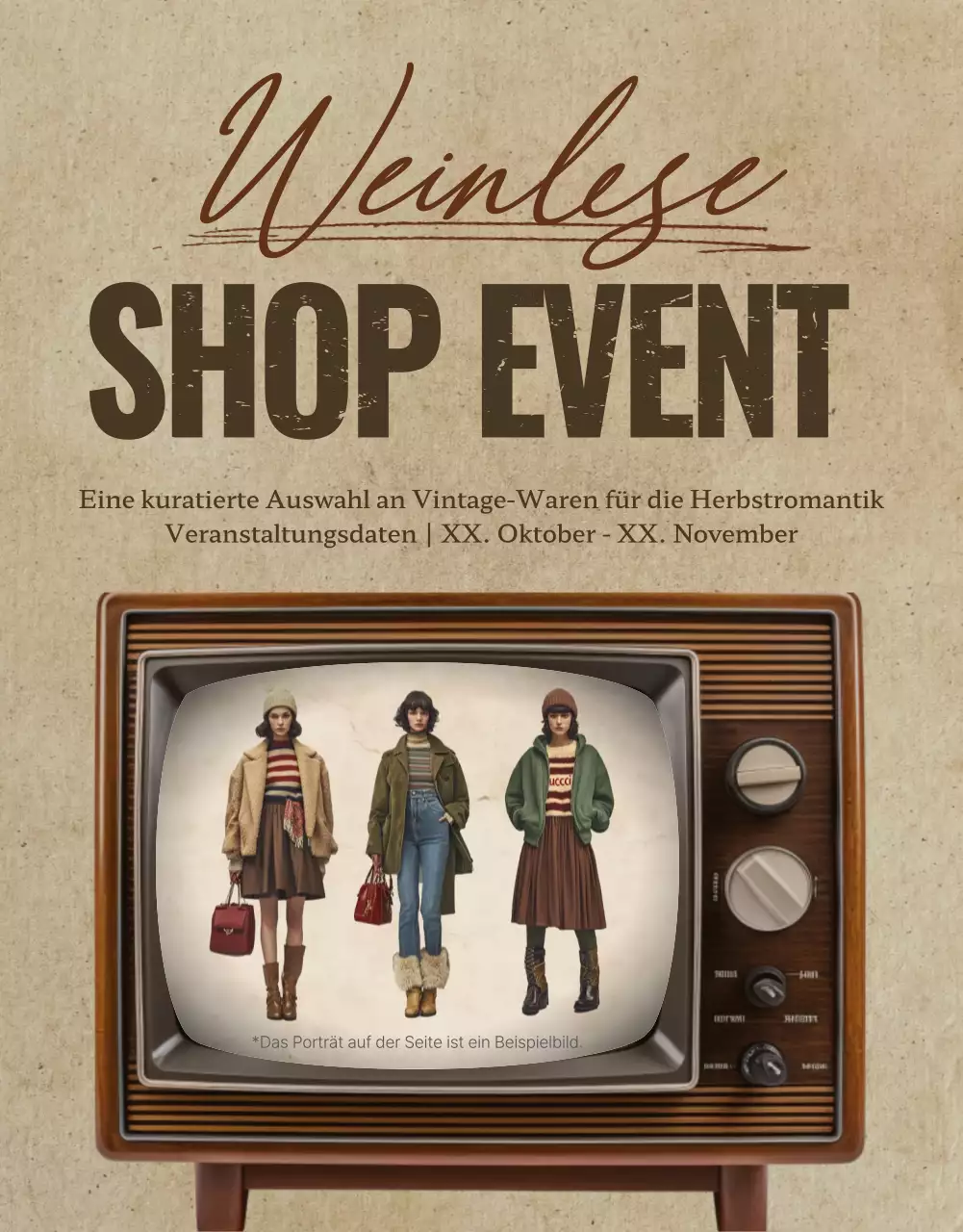 Förderung des Verkaufs von braunen, alten Modeartikeln