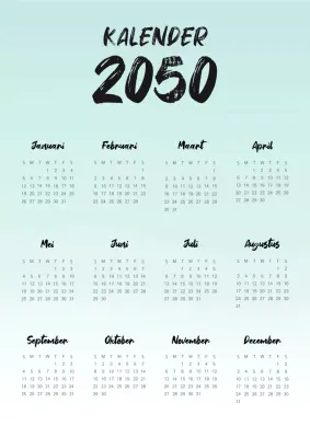 Eenvoudige handgeschreven kalender in mint en zwart